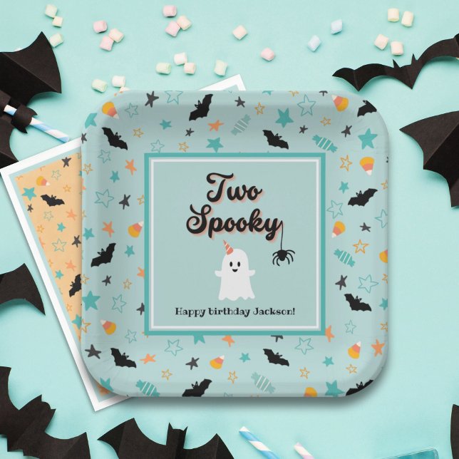  Two Spooky Gender Neutral Halloween 2nd Birthday Paper Plates (Creator Uploaded)