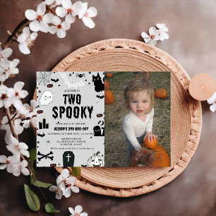 Two Spooky Ghost Halloween 2nd Birthday party Invitation