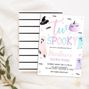 Two Spooky Ghost Pastel Pink Halloween Birthday Invitation