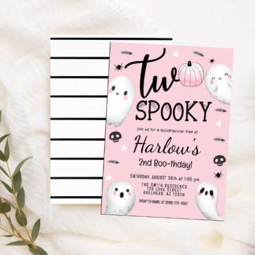 Two Spooky Ghost Pastel Pink Halloween Birthday  Invitation