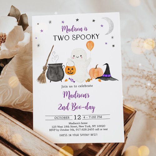 Two Spooky Ghost Pumpkin Halloween 2nd Birthday Invitation