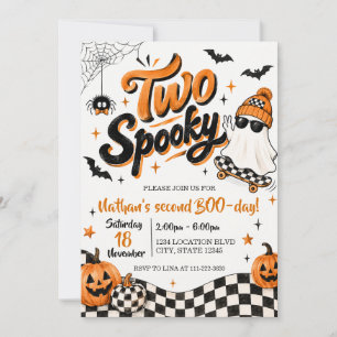 Two Spooky Ghost Skateboard Halloween Birthday Invitation