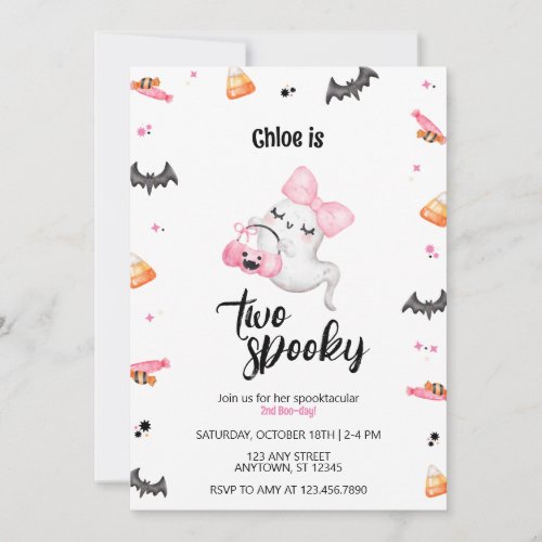 Two Spooky Girl 2nd Boo_Day Halloween Birthday Invitation