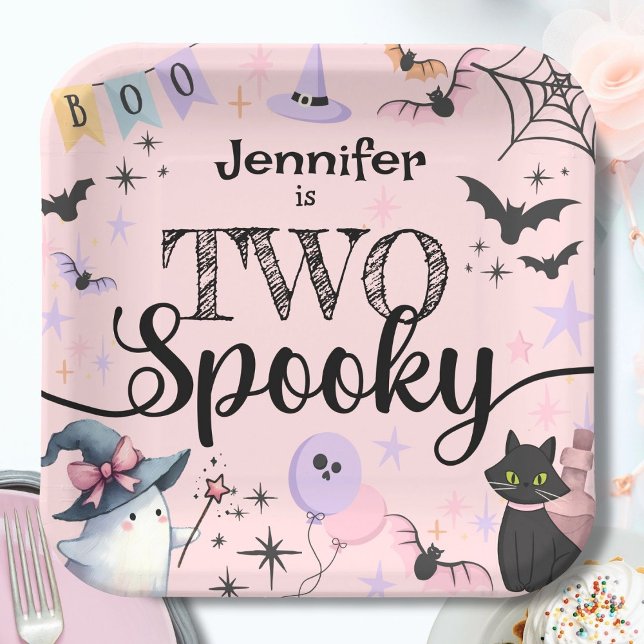 TWO Spooky Girl Cute Ghost  Halloween 2nd Birthday Paper Plates (Creator Uploaded)