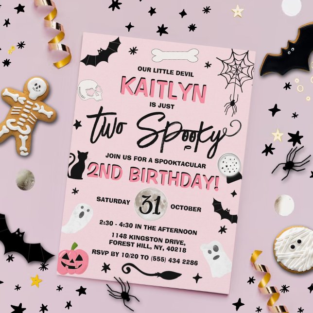Two Spooky! Girls Halloween 2nd Birthday Invitation (Creator Uploaded)