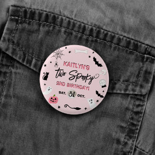 Two Spooky! Girls Halloween 2nd Birthday Party Button