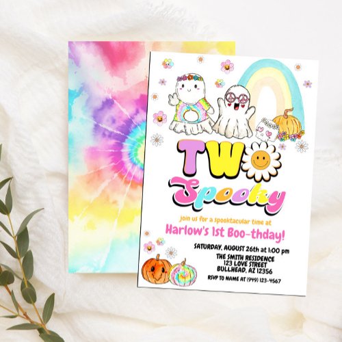 Two Spooky Groovy Ghost Halloween 2nd Birthday Invitation