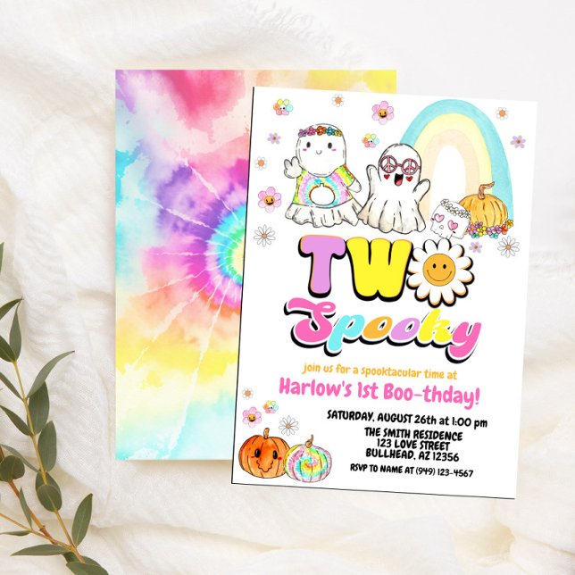 Two Spooky Groovy Ghost Halloween 2nd Birthday Invitation (Creator Uploaded)