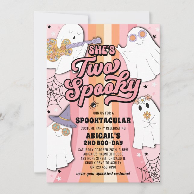 Two Spooky Groovy Halloween 2nd Birthday Party  Invitation (Front)