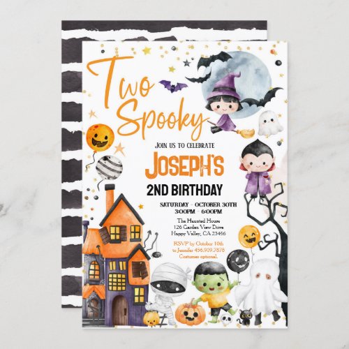 Two Spooky Halloween 2nd Birthday Costume Party Invitation