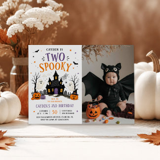 Two Spooky Halloween 2nd Birthday Party Photo Invitation