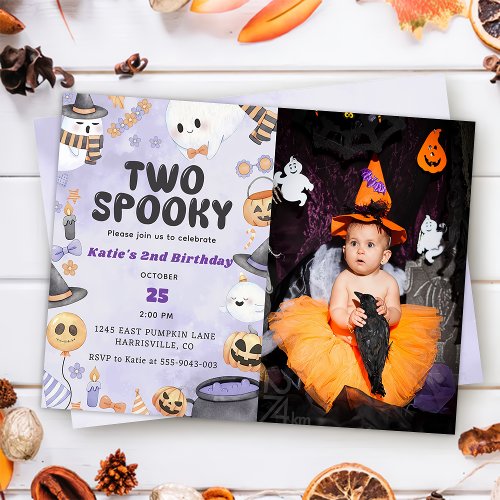 Two Spooky Halloween 2nd Birthday Party Photo Invitation