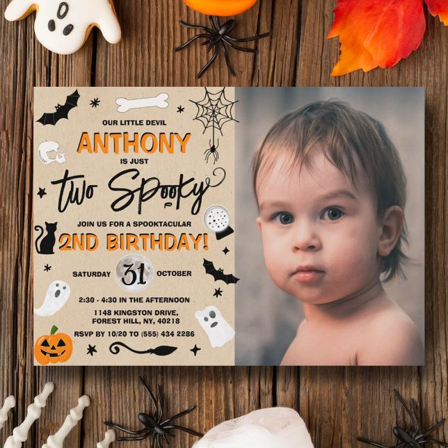 Two Spooky! Halloween 2nd Birthday Photo Invitation (Creator Uploaded)