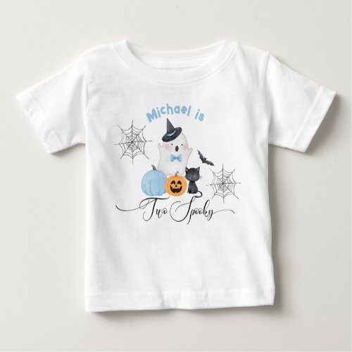 Two spooky Halloween Birthday blue Boo Baby T_Shirt