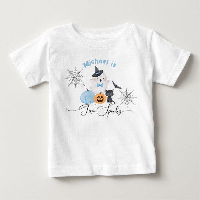 Two spooky Halloween Birthday blue Boo Baby T-Shirt (Front)