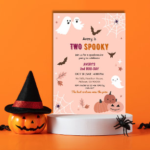 Two Spooky Halloween Birthday Ghost Peach bats Invitation