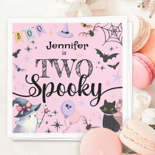 Two Spooky Halloween Birthday Party Girl Pink Napkins