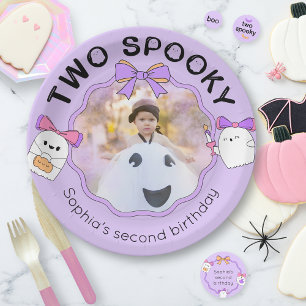 Two Spooky Halloween Birthday Photo Paper Plates