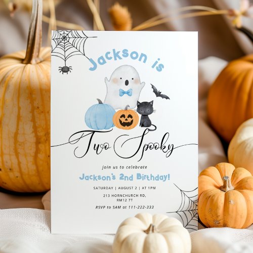 Two Spooky Halloween blue 2nd boy birthday Invitation