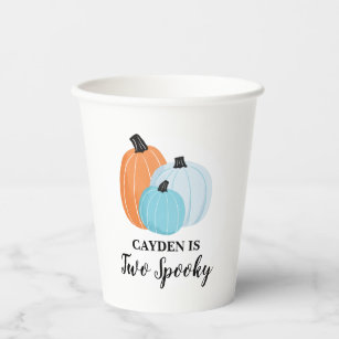 Two Spooky Halloween blue Pumpkins Birthday Paper Cups