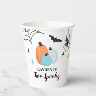 Two Spooky Halloween blue Pumpkins Birthday Paper  Paper Cups