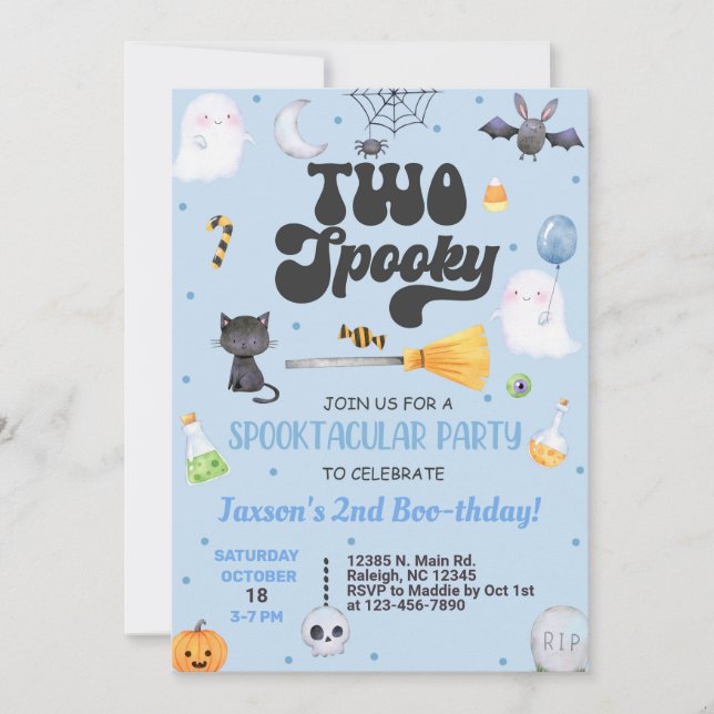 Two Spooky Halloween boy 2nd birthday invite. Invitation (Front)