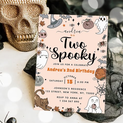 Two Spooky Halloween Cute Ghost Birthday Party Invitation