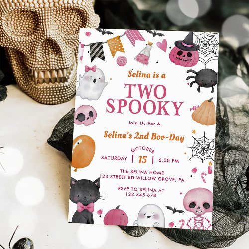 Two Spooky Halloween Cute Ghost Birthday Party  Invitation