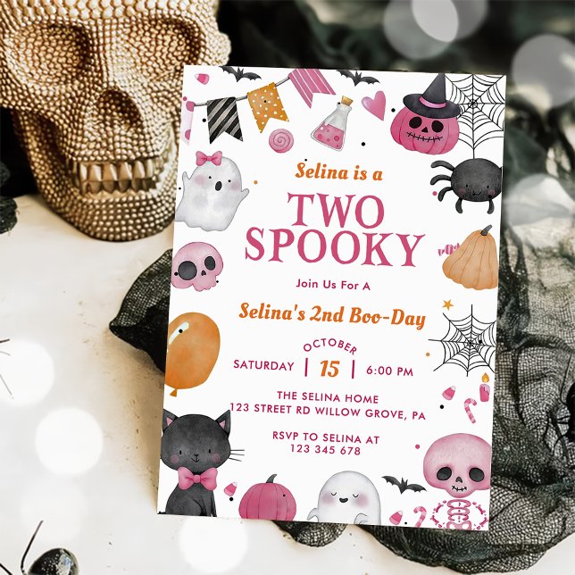 Two Spooky Halloween Cute Ghost Birthday Party  Invitation (Creator Uploaded)