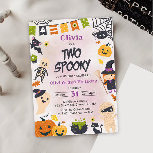 Two Spooky Halloween Cute Ghost Birthday Party Invitation