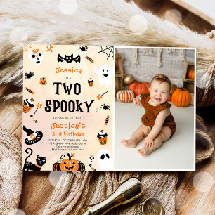 Two Spooky Halloween Cute Ghost Birthday Photo Invitation
