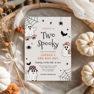 Two Spooky Halloween Ghost 2nd Birthday Invitation