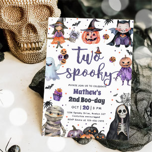 Two Spooky Halloween Ghost 2nd Birthday Party Invitation