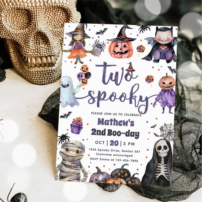 Two Spooky Halloween Ghost 2nd Birthday Party Invitation (Creator Uploaded)