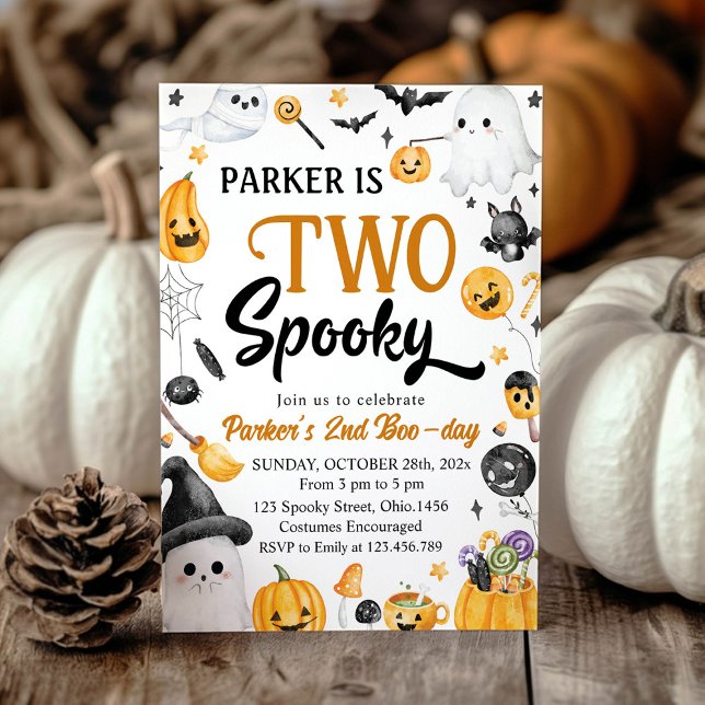 Two Spooky Halloween Ghost 2nd Birthday Party Invitation (Creator Uploaded)