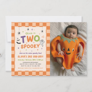 Two Spooky Halloween Ghost 2nd Birthday Photo Invitation