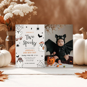 Two Spooky Halloween Ghost 2nd Birthday Photo Invitation