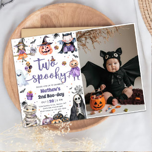 Two Spooky Halloween Ghost 2nd Birthday Photo Invitation