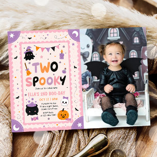 Two Spooky Halloween Girl Birthday Party Photo Invitation