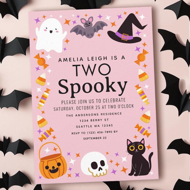 Two Spooky Halloween Girls 2nd Birthday Invitation (Creator Uploaded)