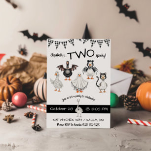 TWO Spooky! Halloween Goose Second Birthday Party Invitation