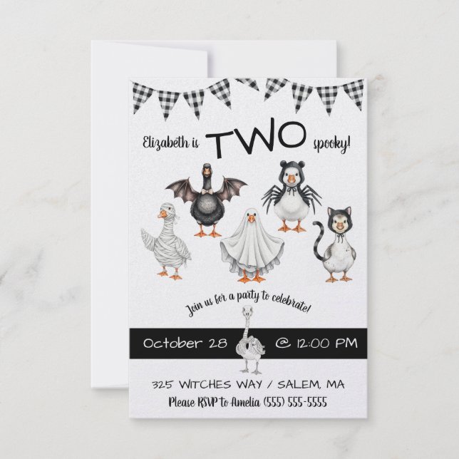 TWO Spooky! Halloween Goose Second Birthday Party Invitation (Front)