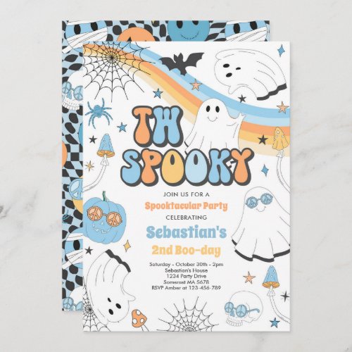 Two Spooky Halloween Groovy Ghost 2nd Birthday Invitation