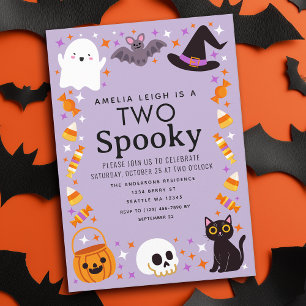 Two Spooky Halloween Kids 2nd Birthday Invitation