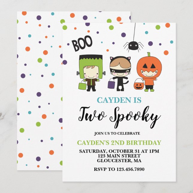 Two Spooky Halloween Kids Birthday Invitation (Front/Back)