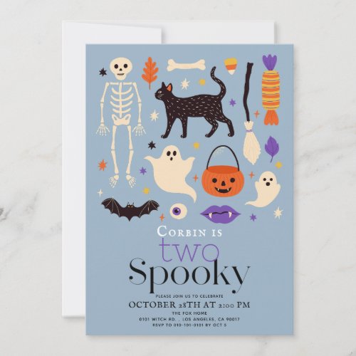 Two Spooky Halloween Motifs Blue 2nd Birthday Invitation