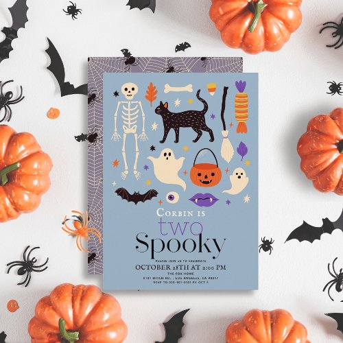 Two Spooky Halloween Motifs Blue 2nd Birthday Invitation