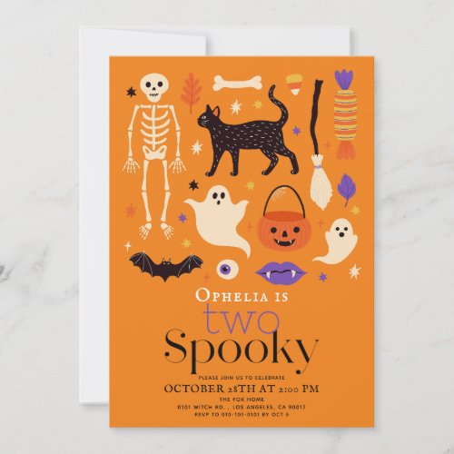 Two Spooky Halloween Motifs Orange 2nd Birthday Invitation