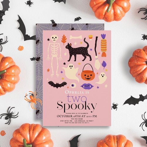 Two Spooky Halloween Motifs Pink 2nd Birthday Invitation