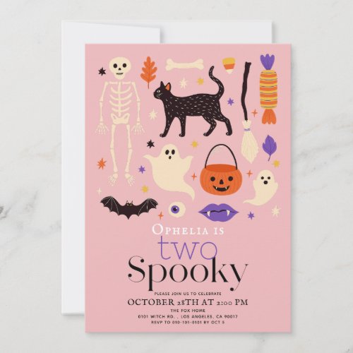 Two Spooky Halloween Motifs Pink 2nd Birthday Invitation